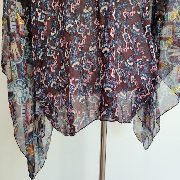Anna Sui Silk Kimono Open Front Sheer Metallic Gold Purple Women Medium Large - Picture 9 of 13